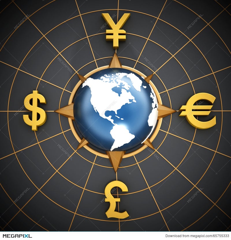 Dollar Euro Yen And Pound Symbols Around The Globe Illustration 65755333 Megapixl