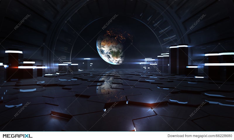 Alien Space Station Interior Observing Earth Illustration