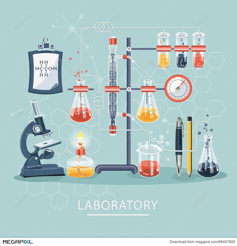 Chemistry And Science Infographic. Science Laboratory. Chemistry Icons  Background For Biology And Medical Research Posters Illustration 66407693 -  Megapixl