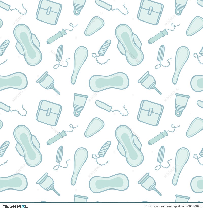 Feminine Hygiene Products Sketch. Seamless Pattern With Hand-Drawn Cartoon  Icons - Pads, Tampons, Menstrual Cups. Vector Illustration 66580625 -  Megapixl