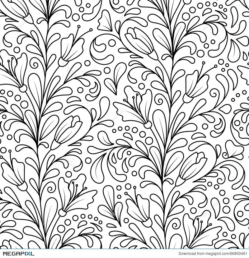 Vector Seamless Monochrome Floral Pattern Hand Drawn Doodle