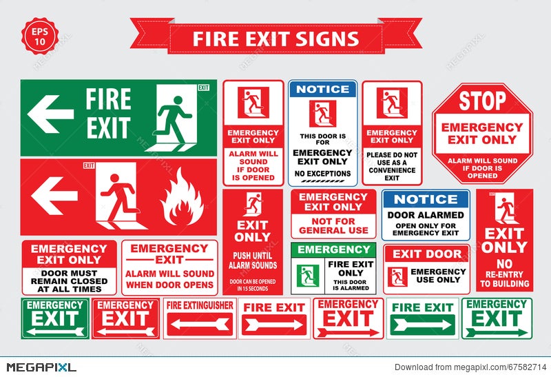 Set Of Emergency Exit Sign Illustration 67582714 Megapixl