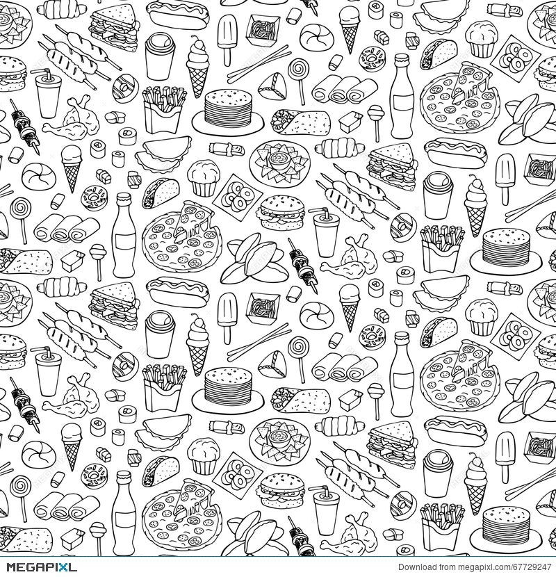 Fast Food Doodle Seamless Pattern Illustration 67729247 - Megapixl