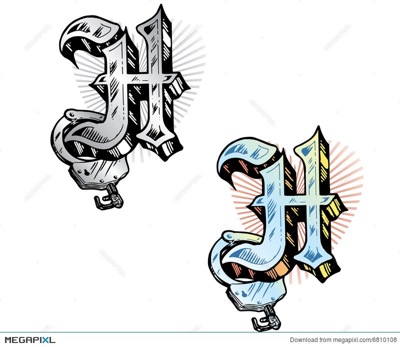 Tattoo Style Letter H Illustration 6810108 - Megapixl