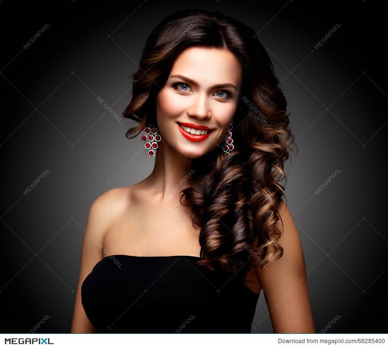 Beauty Model Woman With Long Brown Wavy Hair Healthy Hair And