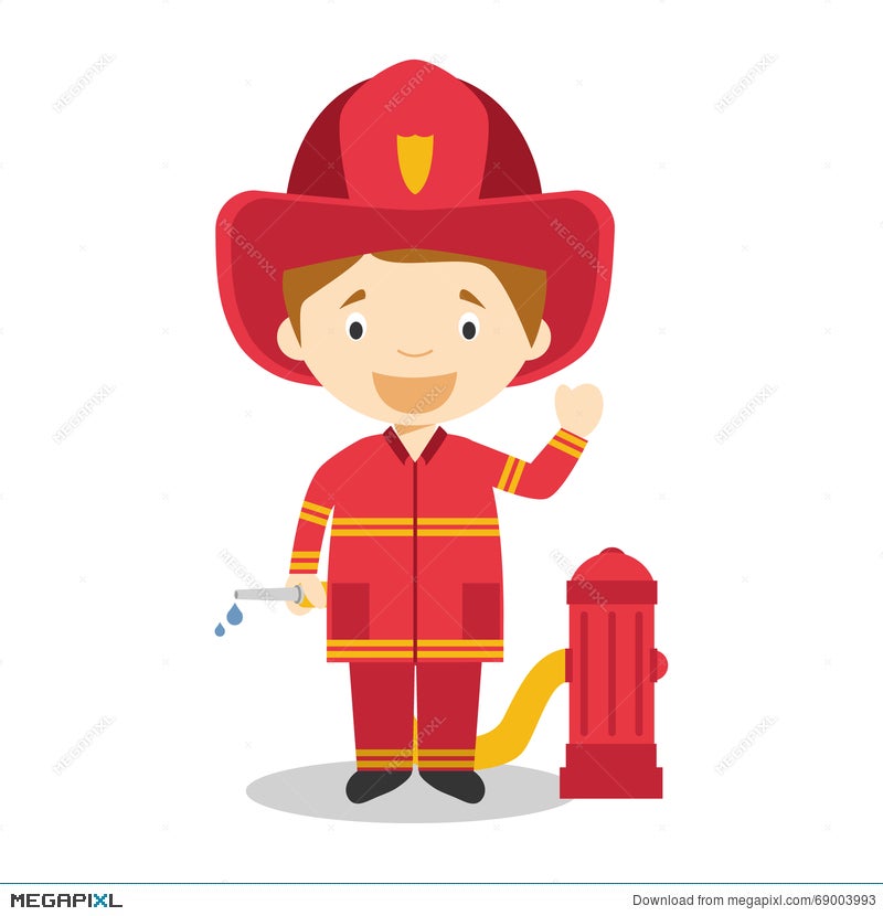 Cute Cartoon Vector Illustration Of A Firefighter Illustration 69003993 -  Megapixl