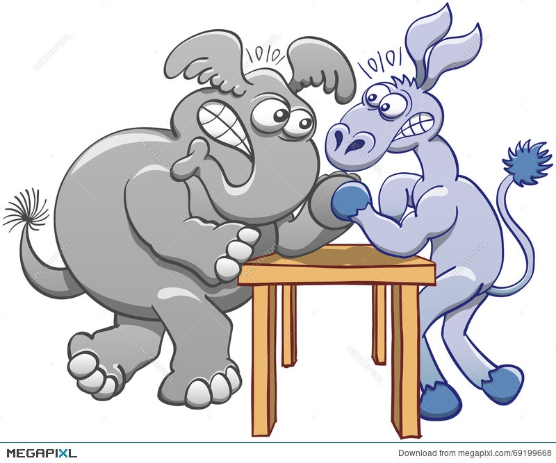 Donkey And Elephant In An Arm Wrestling Session Illustration 69199668 -  Megapixl