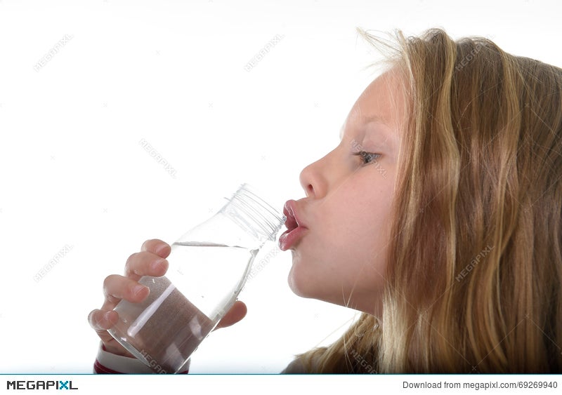 Cute Sweet Little Girl With Blue Eyes And Blond Hair 7 Years Old Holding  Bottle Of Water Drinking Stock Photo 69269940 - Megapixl