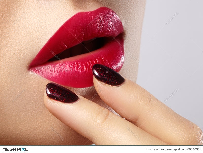 Sweet Kiss Close Up Of Woman S Lips With Fashion Red Make Up