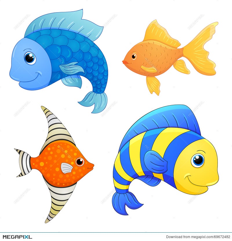 Sea Fishes Set. Vector Fish. Cartoon Cute Character. Cartoon Fish. Hand  Draw Illustration. Fish Isolated. Animals Set. Cute Fish. Illustration  69672482 - Megapixl