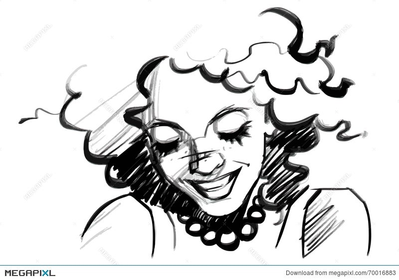 Beautiful Smiling Woman Face With Curly Hair. Isolated Pencil Sketch Over  White Illustration 70016883 - Megapixl