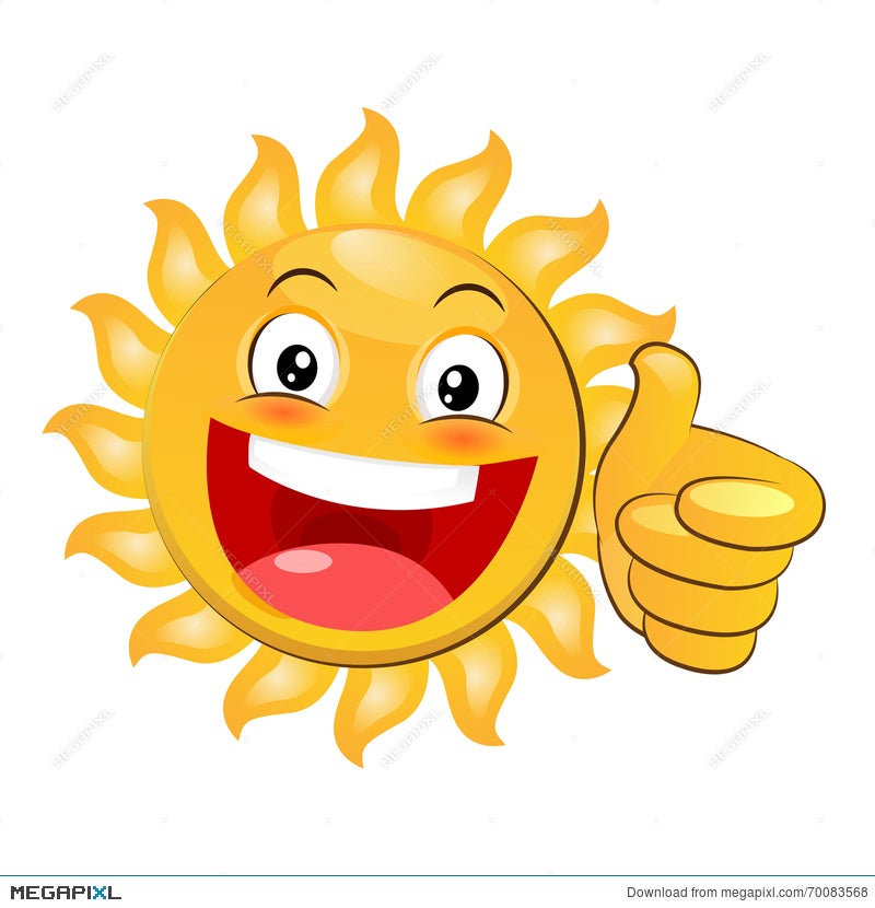 Smiling Yellow Happy Sun Giving A Thumbs Up. Cartoon Vector On White  Background. Illustration 70083568 - Megapixl
