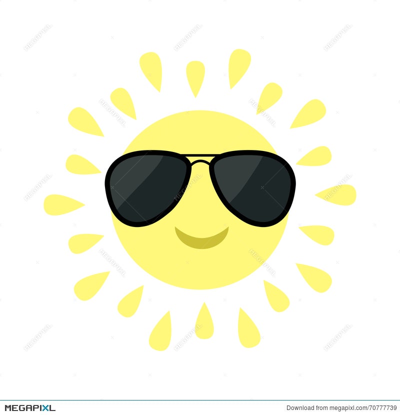 Sun Shining Icon. Sun Face With Black Pilot Sunglassess. Cute Cartoon Funny  Smiling Character. White Background. Isolated. Flat Illustration 70777739 -  Megapixl