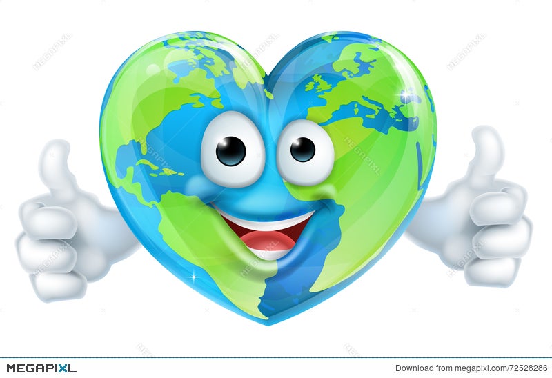Earth Day Heart World Cartoon Character Illustration 72528286 - Megapixl