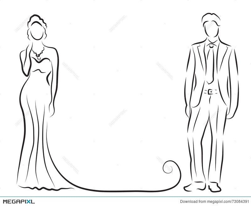 Hand Drawn Sketch Of Bride With Bouquet Veil And Train HighRes Vector  Graphic  Getty Images