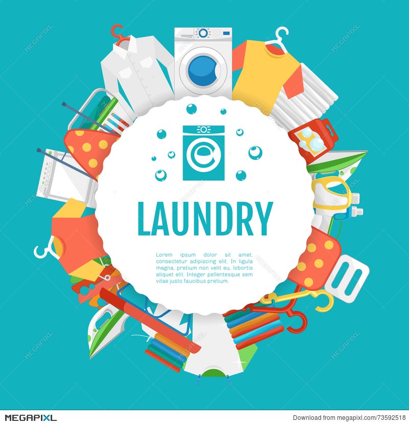 Laundry Service Poster Design. Icons Circle Label With Text Illustration  73592518 - Megapixl