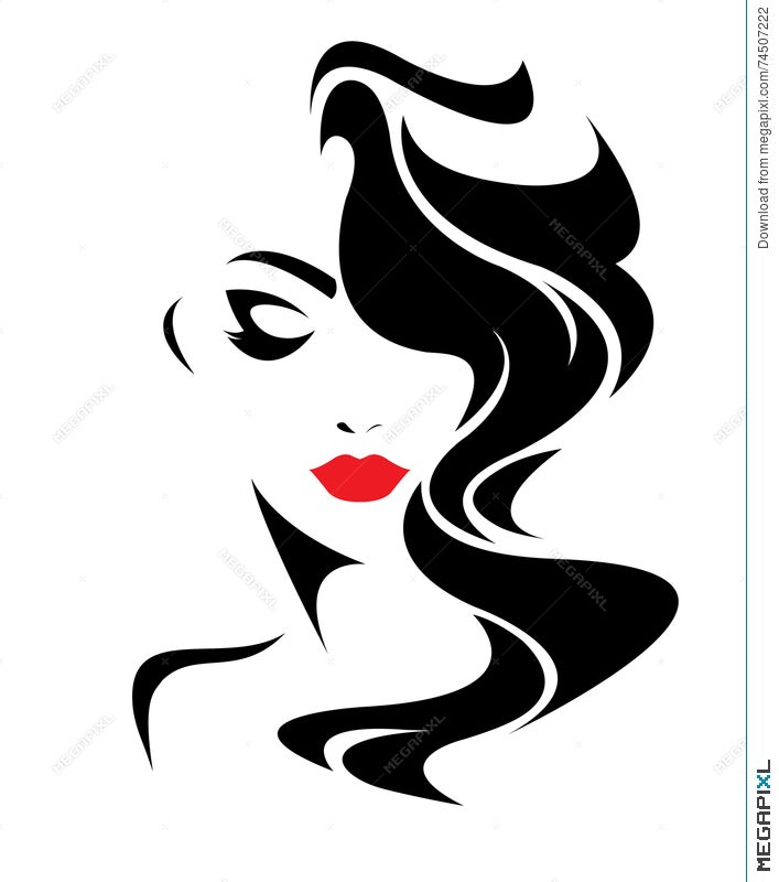 Women Long Hair Style Icon, Logo Women Face Illustration 74507222 - Megapixl