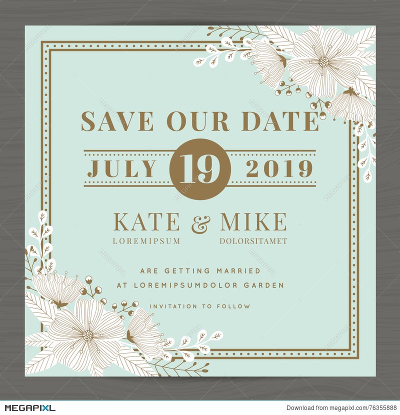 Save The Date, Wedding Invitation Card Template With Hand Drawn Flower  Floral Background. Vintage Style. Illustration 76355888 - Megapixl