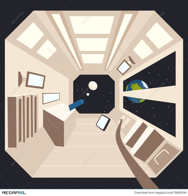 Spaceship In Space. Vector Cartoon Illustration Illustration 76989344 -  Megapixl