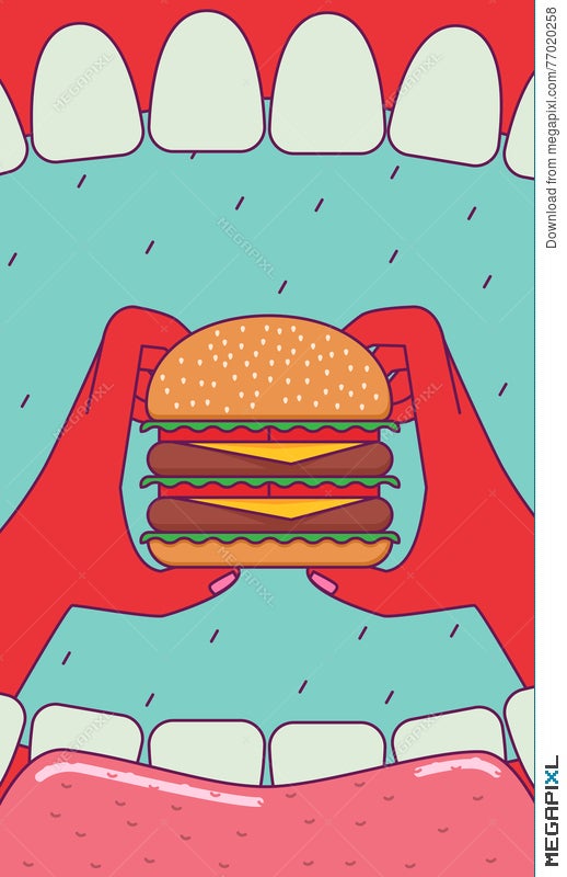 Eating Big Burger. Illustration 77020258 - Megapixl