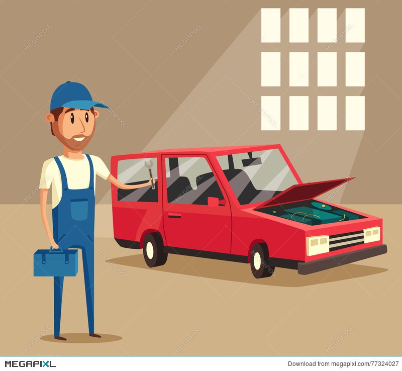 Car Repair. Funny Mechanic. Vector Cartoon Illustration Illustration  77324027 - Megapixl