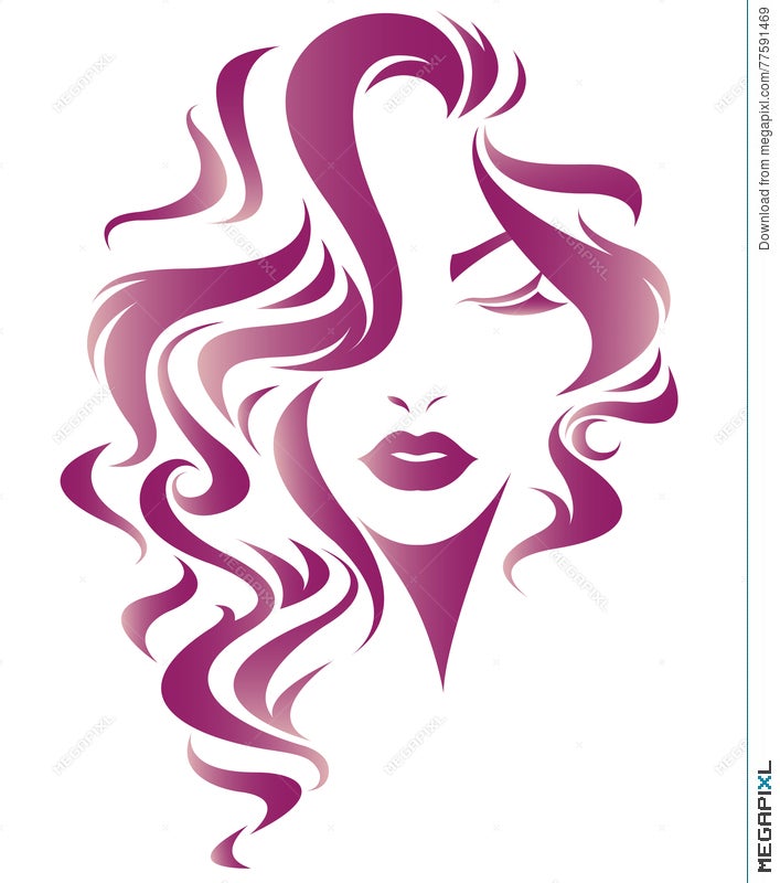 Women Long Hair Style Icon, Logo Women Face Illustration 77591469 - Megapixl