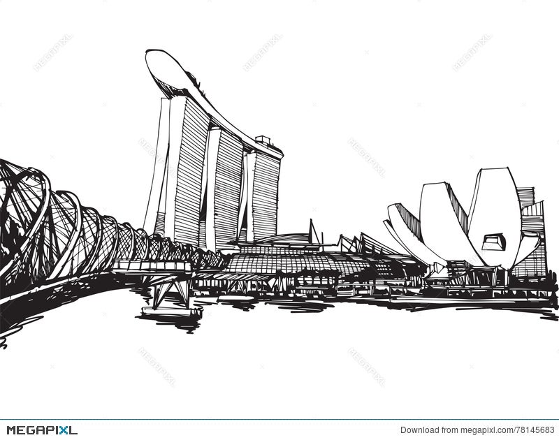 Vector illustration of futuristic modern city sketch on lake, Stock Vector,  Vector And Low Budget Royalty Free Image. Pic. ESY-056107924 | agefotostock