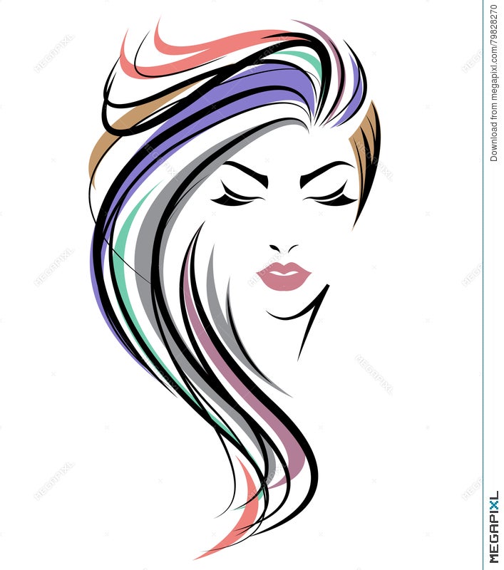 Women Long Hair Style Icon, Logo Women Face On White Background  Illustration 79828270 - Megapixl