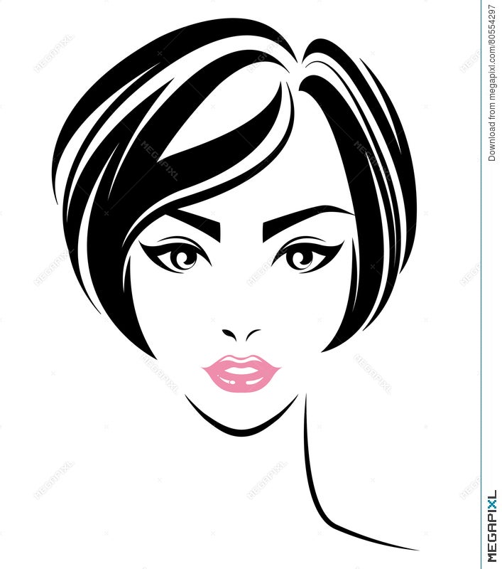 Women Short Hair Style Icon, Logo Women Face On White Background  Illustration 80554297 - Megapixl