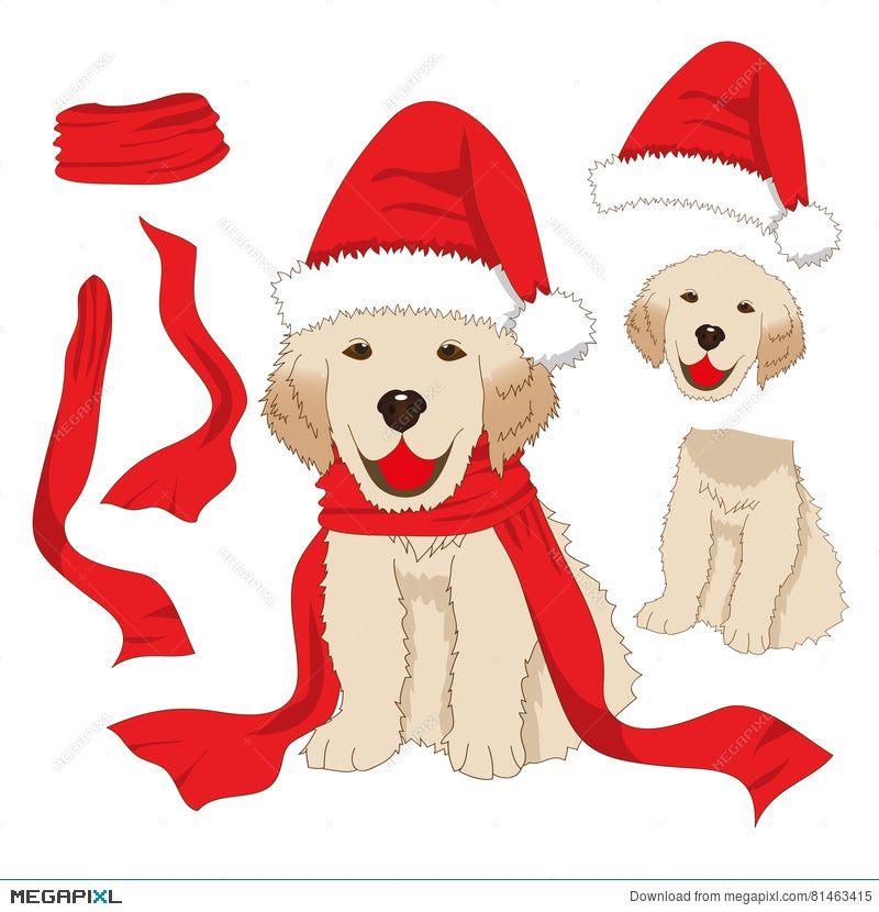 Puppy Golden Retriever With Santa Hat And Scarf Baby Dog Labrador