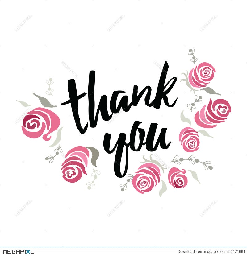 Vector Thank You Card With Floral Ornament Background. Roses Illustration  82171661 - Megapixl
