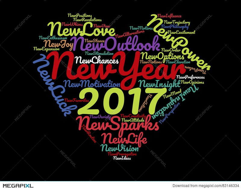 2017 Happy New Year Inspirational Sayings And Motivational Quotes On Black  Background Primary Colors Heart Graphic Artwork Poster Illustration  83146334 - Megapixl