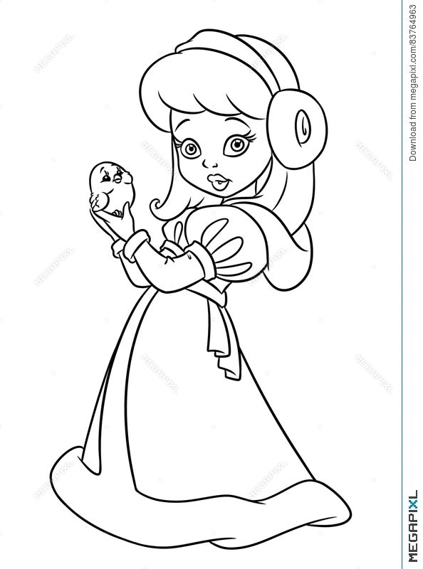 girl winter coat beauty coloring pages cartoon illustration