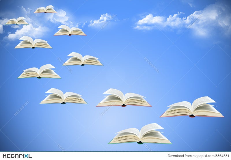 Flying Books On Sky Illustration Megapixl