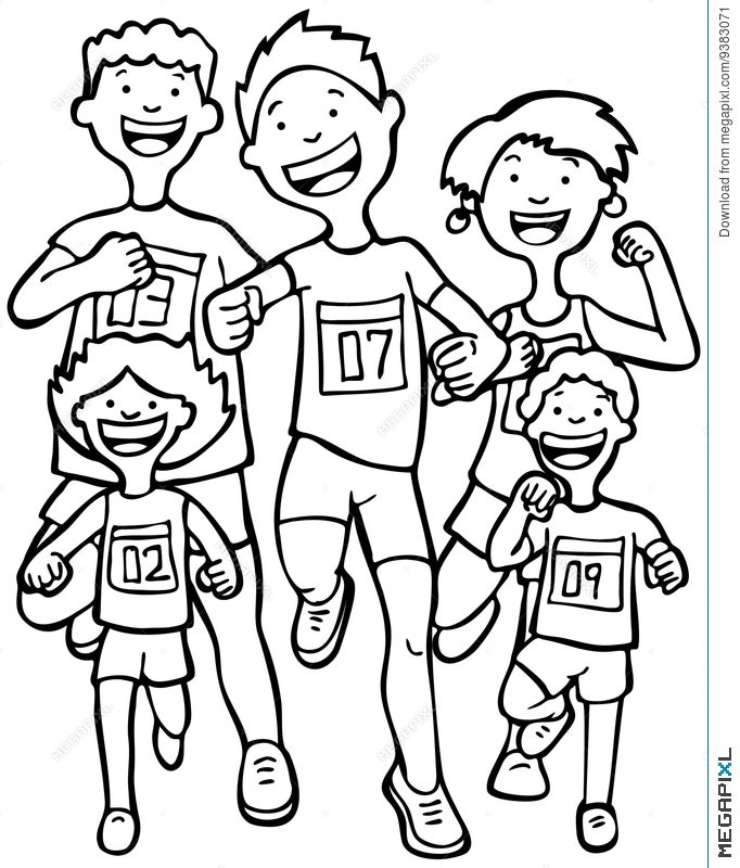 Marathon Runners Black And White Illustration 9383071 Megapixl