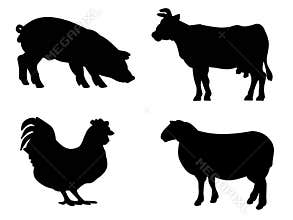 Vector collection of farm animals silhouettes