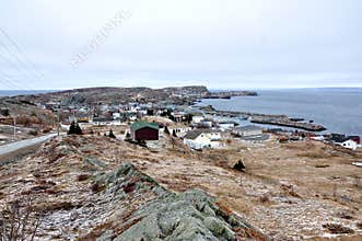 Village on rugged coastline