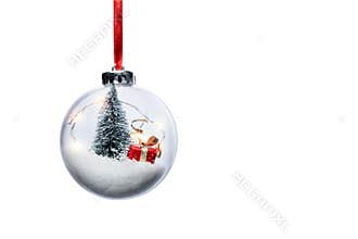 Clear Ball Ornament with christmas tree and small gift