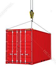 Service delivery - red cargo container hoisted by hook
