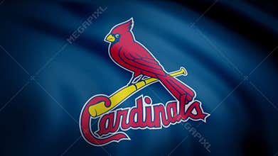 USA - NEW YORK, 12 August 2018: Waving flag with St. Louis Cardinals professional team logo. Close-up of waving flag