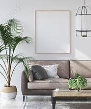 Mockup poster in hipster living room interior, Scandinavian style