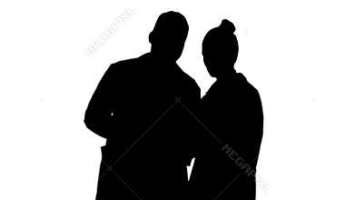 Silhouette Intellectual healthcare professional afro american doctor with collegue using digital tablet.