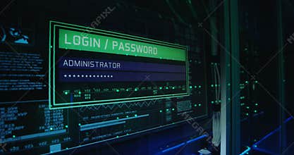 Computer login screen in a modern data center