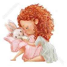 Cute little girl with basket of hares