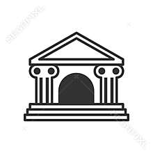 Small Bank Building Outline Icon on White