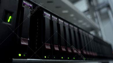 Hdd data storage system. Closeup hands engineer in server room. Engineer working in a data center