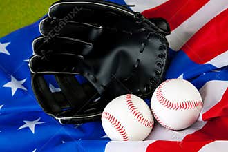 Baseball Equip on American Flag