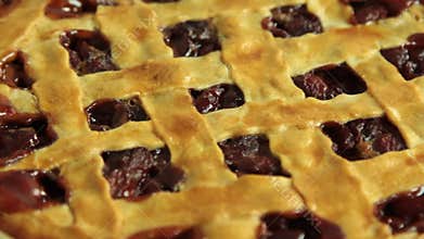 Woman cooking cherry pie recipe set