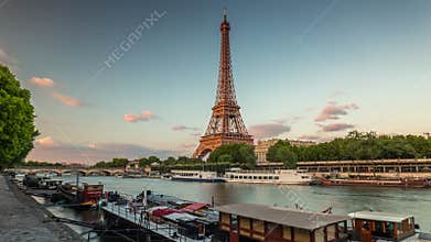 Paris, France - June 19, 2018: Eiffel Tower day timelapse. Fast movement.