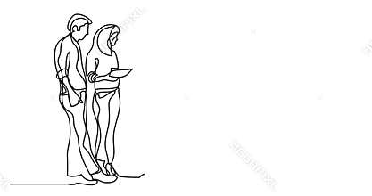 Animation of one line drawing of coworkers talking